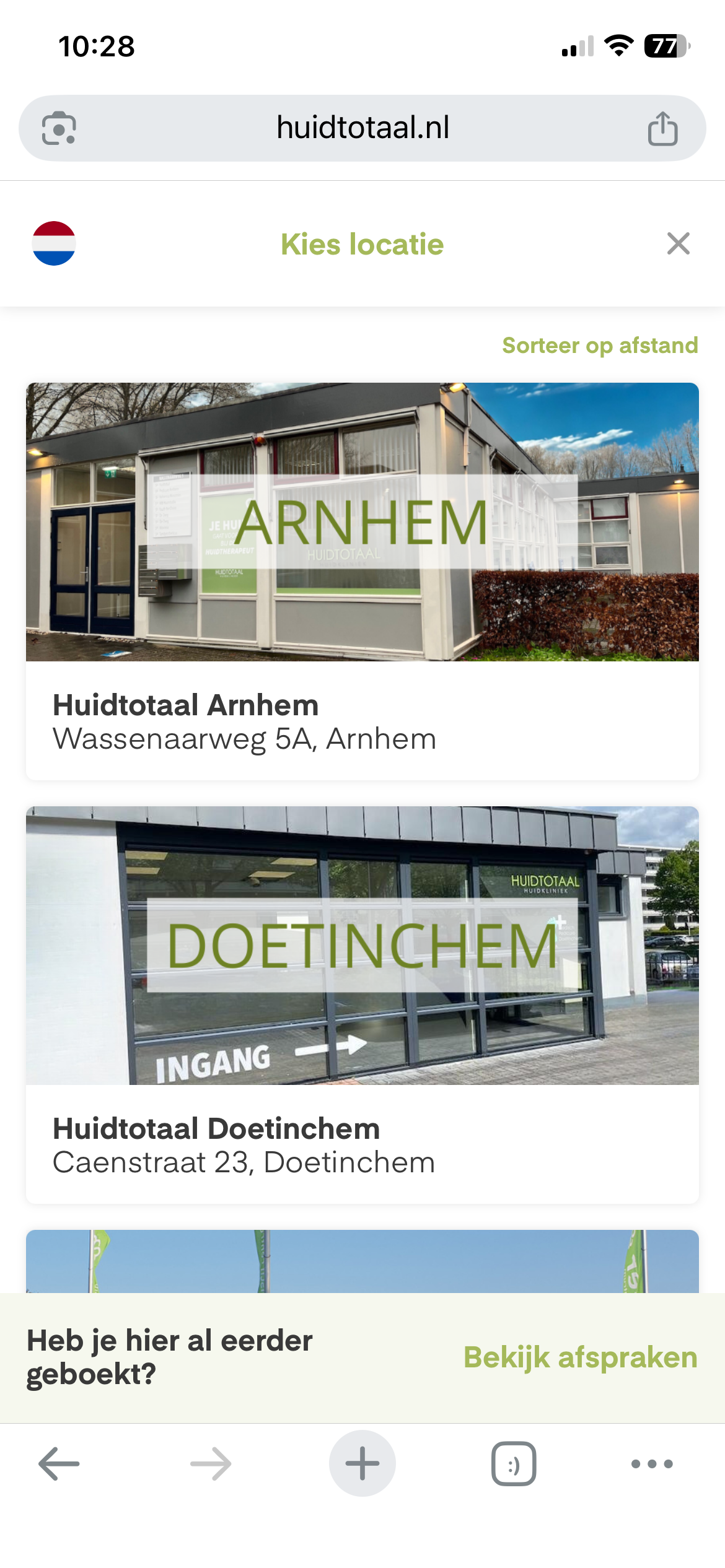 Online een locatie kiezen voor je afspraak bij Huidtotaal